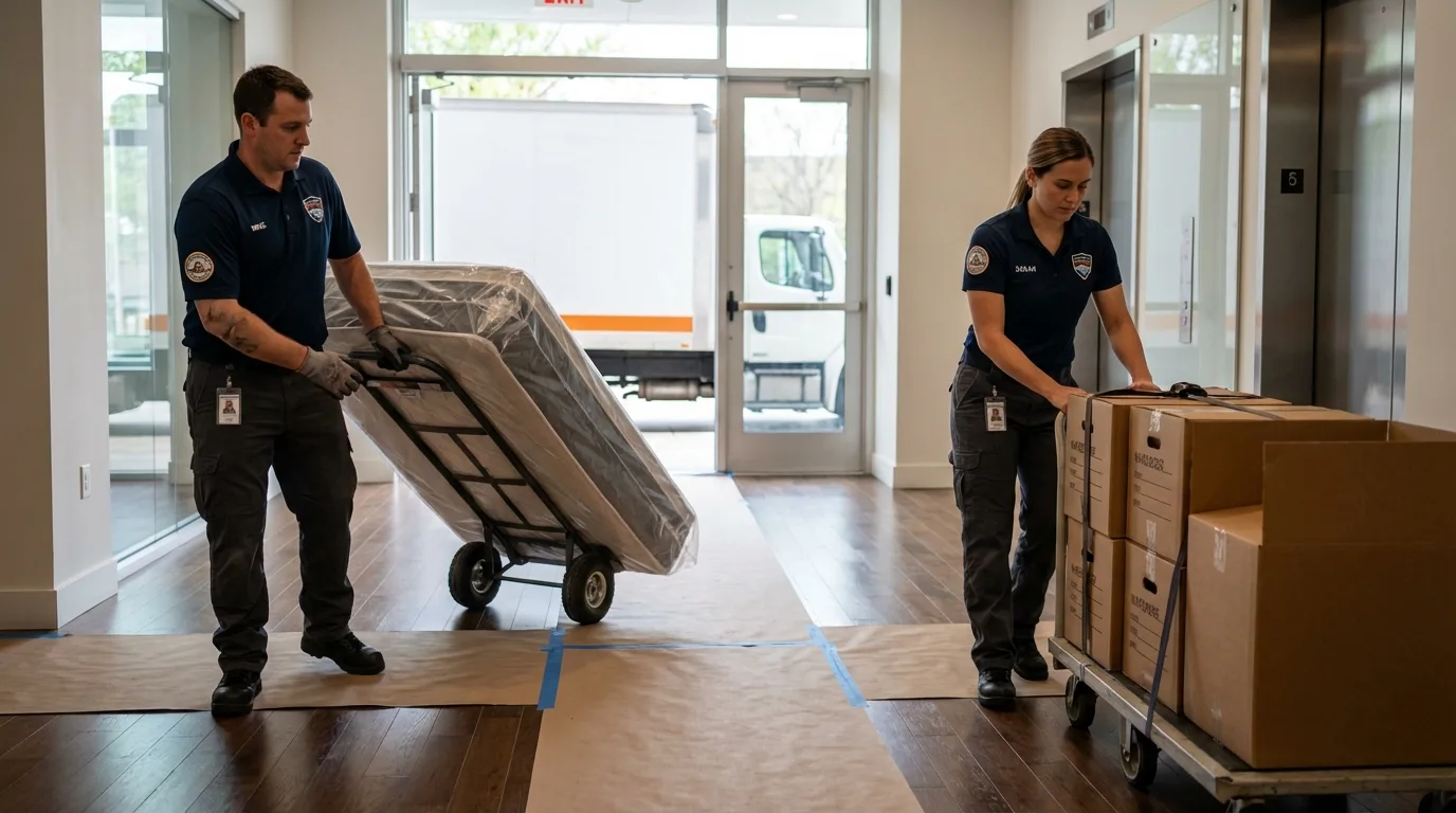 Professional apartment movers loading elevator in Kirksville, MO